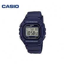 Casio 卡西欧蓝色方形手表，适合各种场合，从校园到派对，数字显示，轻巧树脂表壳设计 W-218H-2A - 均碼 - 查看 1
