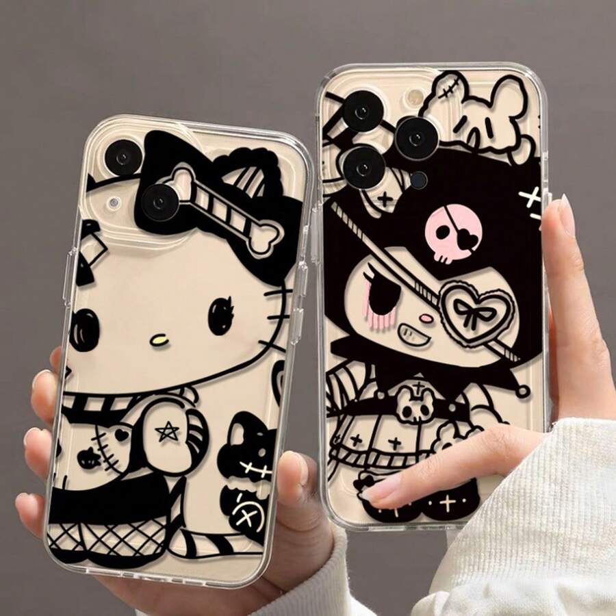Sanrio 2个装 Kuromi KT 猫咪暗黑风格手机壳，兼容 17 Pro Max/16/15/14/13/12/11，透明全包防震手机壳 - 彩色 - 查看 1