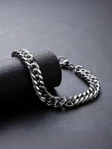 MONALLY Hip Hop Minimalist Men's Stainless Steel Jewelry Set Chunky Sleek Chain Necklace & Bracelet Versatile For Casual Formal Wear Everyday Style Perfect Gift Durable & Hypoallergenic - Necklaces & Bracelets - View 4