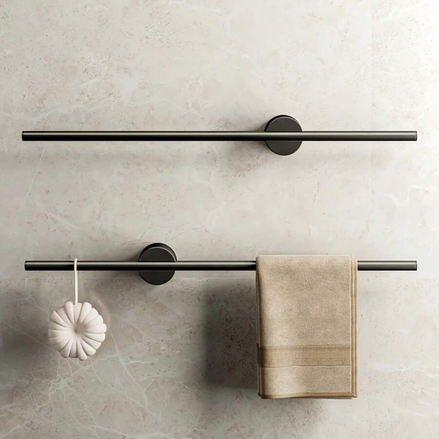 アルミ壁掛けタオル掛け,フリーパンチハンガー,バスルームタオルバー,調節可能なホルダー,アクセサリー,50cm - ブラック 40CM - チェックする 1