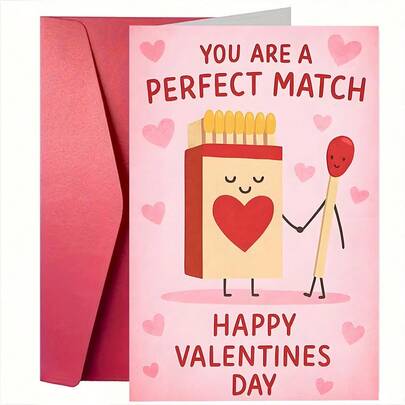 1pc, Romantic Valentine's Day Card - Adorable Couple Design Featuring Heart And Book Illustrations With "You're The Perfect Match" Message. An Ideal Gift For Couples Celebrating Love And Connection. (12cm/4.7in X 17cm/6.7in)
