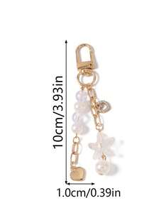 1pc Unisex Faux Pearl Beaded Keychain Pendant Beach Series Starfish Gift For Friends Keyring Accessory Keychain Accessories Gold Keychain Bag Charm Purse Charm - Multicolor - View 2