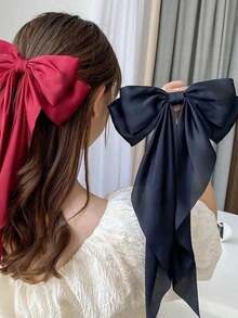 1 pieza Pinza de pelo con lazo de satén de diseño de cinta extra grande, accesorio de pelo elegante y sencillo para mujeres y niñas, para uso diario, boda, fiesta, lavable e hipoalergénico, regalo para mamá y amigas - Negro - Ver 8