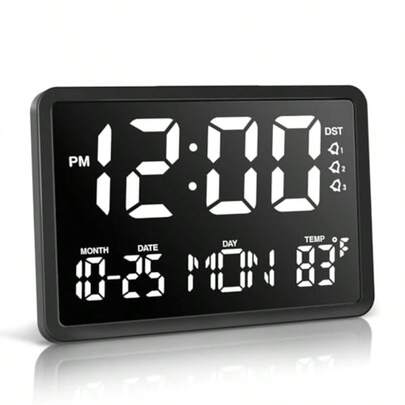 HAWT10.5" Digital Clock With Large Display Calendar Day And Date DST Temperature Dual Alarms For Desk Wall Mounted Living Room Bedroom Gift For Elderly Seniors Dementia