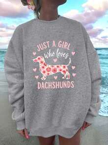 HoodieJust A Girl Who Loves Dachshunds Women's Round Neck SweatshirtLoose And Comfortablewinter Clothes For Women - Đỏ - Xem 7