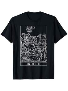 Death Tarot XIII Card Gothic Horror T-Shirt - Headless Horseman, Heavyweight 180gsm Cotton Tee For Halloween, Goth, Or Tarot Fans - Unisex Adult Sizes Up To 5XL - Spooky Gift For Men & Women, Halloween Costume, Occult Style, Soft Fabric, Oversized Fit, Alternative Fashion, PLUS SIZE - Black - View 1