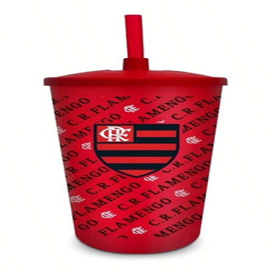 Copo Clube De Regatas Flamengo Com Canudo Infantil Oficial - Vermelho - Visão 1