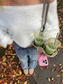 For Love & Bella 女士休闲蓬松柔软纯白色宽松露肩长袖针织毛衣，适合圣诞节和感恩节穿着 - 白色 - 查看 3