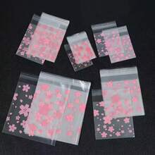 100个/包 樱花图案透明自封塑料袋，适用于糖果、饼干、珠宝包装 - 彩色 - 查看 1