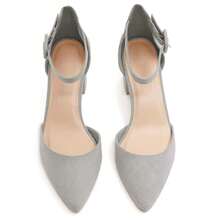 Women's Pointed Toe Pumps Ankle Strap Buckle Chunky Block Heel Dress D'Orsay Shoes - Grey - View 4