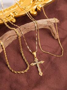 Bộ 3 mặt dây chuyền vàng nhiều lớp thời trang thanh lịch với chuỗi kẹp giấy vuông và mặt dây chuyền hình chữ nhật bằng đá Cubic Zirconia sáng bóng - Bộ 3 mặt dây chuyền hình chữ nhật - Xem 6