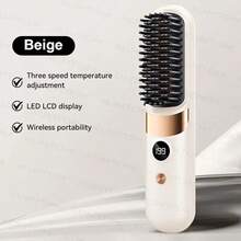便携式无线直发梳，快速加热，适合所有发质，防烫设计，LED数字显示屏，可充电，轻巧便携，适合居家和旅行使用，时尚手柄设计，专业造型工具，送给女性的理想礼物，圣诞礼物