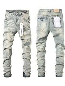 New Mens Jeans American Streetwear Brand High Street Distressed  Stretch Skinny Fit Slim Tapered Ankle Pants Fashion Denim Trousers Casual Wear - 白色 - 查看 1