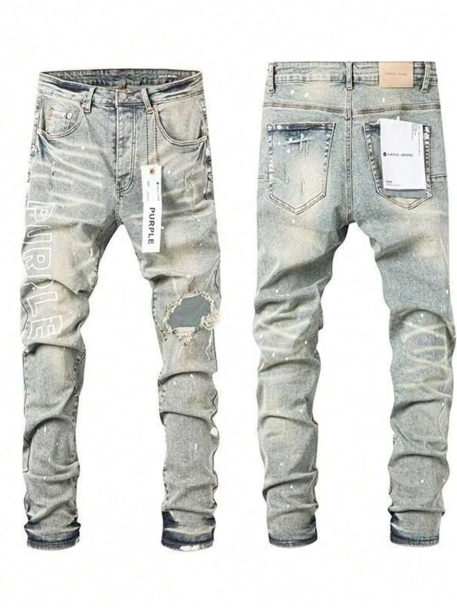 New Mens Jeans American Streetwear Brand High Street Distressed  Stretch Skinny Fit Slim Tapered Ankle Pants Fashion Denim Trousers Casual Wear - 白色 - 查看 1