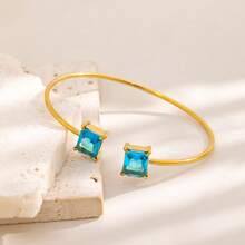 1pc Multi-Color Square Gemstone Bangle Bracelet, Lightweight Plated Gold Design, Fashionable For Women's Daily Commute And Party Matching, Unique European And American Style Accessory, Must-Have For Color Lovers - Bracelet - View 6