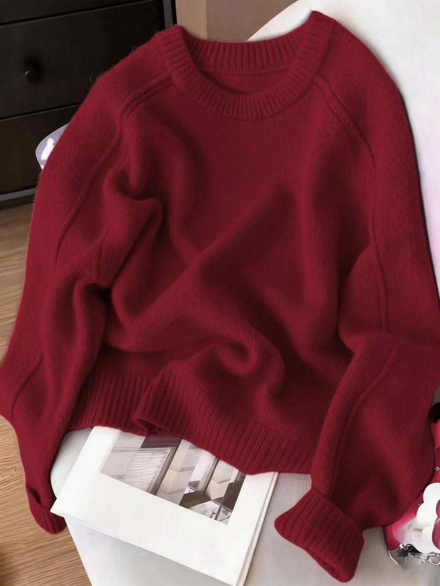 Women's Solid Color Raglan Sleeve Casual Soft & Cozy Knit Sweater, Autumn/Winter - Bright Red - View 1