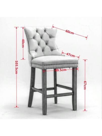 Moderne Fluwelen Upholstered Bar Stool Buttoned Suede Wooden Tafel Legs, Chrome Studded Head Chair, Stool, Set Of Two (Light Blue), DE2002LB view 5