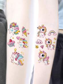 120张/12张闪光粉色独角兽临时纹身贴纸，闪亮彩虹独角兽魔法奇幻神话生物纹身贴纸，生日派对用品装饰，完美礼物，礼品袋填充物，可持续2-5天 - 粉色 - 查看 5