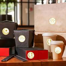 500张/卷 开斋节快乐贴纸，金色箔纸斋月涂鸦贴纸，1英寸圆形，3种款式可选，新月灯笼开斋节标签，中秋节派对DIY装饰贴纸，凯撒兰标签礼盒礼品袋派对用品，PVC自粘封口贴纸，适用于开斋节庆祝活动及相关礼品标签