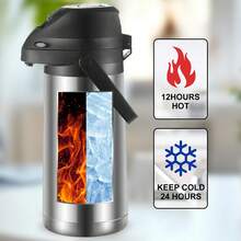 64盎司/1.9升带泵咖啡壶，保温咖啡机，配有清洁刷和清洁布，360°旋转底座，真空隔热泵，双层隔热不锈钢饮料分配器，冷热水控制杆 - 彩色 - 查看 5