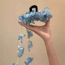 1pc Chinese Style Floral Ribbon Pearl Hair Clip, Fairy-Like Romantic Hair Accessory With Secure Grip & Exquisite Design, Perfect For Wedding, Party, Dating & Festival Looks, Durable & Eye-Catching Hair Pin, Ideal Gift For Girlfriend, Mom & Fashion-Loving Women - 藍色 - 查看 3