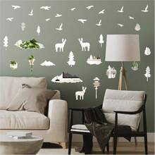 Woodland Tree Animal Wall Stickers Removable 3D Mirror Acrylic Wall Decals Mountain Pine Trees Decals Peel And Stick Forest Animals Tree Decor For Bedroom Living Room,WoodlandAcrylic - 森林亞克力 - 查看 1