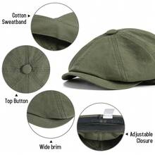 BOTVELA Men'S Newsboy Gatsby Hat Cotton Vintage Flat Ivy Cabbie Cap,71/4,Green - Màu xanh lá - Xem 6