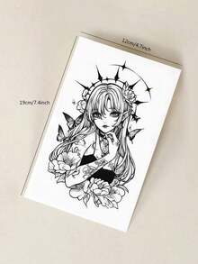 1pc Anime Style Butterfly Temporary Tattoo, 14 Days Lasting, Non-Reflective, Large Size For Arm, Chest, Back, 1 Sheet - 彩色 - 查看 6