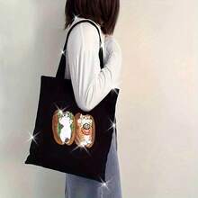 Cute Kitten Snack Tote Bag - Fashionable Durable Foldable Lightweight Shoulder Bag With Fixed Shoulder Strap, Black Cat Pattern Suitable For Daily Commuting, Shopping, Travel - Perfect Gift For Women, Cat Bag, Fun Illustration, Sturdy Shoulder Strap, Fashionable Accessory - Style 1 - View 1