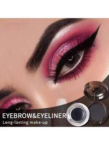 2PCS  2-In-1 Eyeliner Gel With Brush For Halloween, Waterproof And Sweatproof, Smudge-Proof, Long-Lasting, Natural Finish, Perfect For Aegyo-Sal And Eyebrow Gel, No Fading Or Smudging, For Precise Application - Nâu sẫm - Xem 3