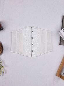 Zabytkowy Sznurówka Widzieć przez Hak i oko Przód Koronkowy tył Pod biustem Trener talii Gorset modelujący Topy Bez bluzki - Biały - Zobacz 7