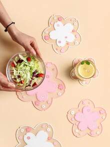 1/2 pièces Set de sous-tasses à fleurs de cerisier - Design réversible, convient pour les tasses à café et à thé, antidérapant et résistant à la chaleur, idéal pour la décoration de la maison, du bureau et les accessoires de café - Multicolore - Voir 2