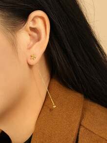 Novos brincos da moda com flor dourada, borla, corrente e pingente, brincos delicados e lineares com pingente, joias de casamento, presente pendente nobre - Dourado - Visão 5