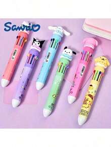 12pcs/Set Sanrio Series Acrylic Gel Pens - Yuguigou, Kulomi, Mileti, Hapag, Hello Kitty - Cute Cartoon Character Retractable Medium Point Pens, Suitable For Office & School Supplies - Multicolor - View 5