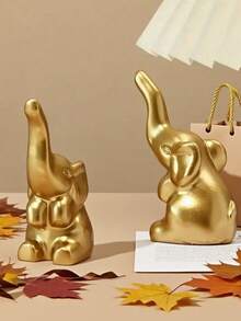 زوج من التماثيل الزخرفية الذهبية، غزال وفيل صغير، ديكور غرفة المعيشة وغرفة النوم وخزانة البار والفندق وطاولة الطعام، مناسبة كهدايا لرأس السنة والعيد الحب