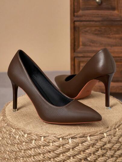 MonaNise Tacones de punta cómodos para mujer, beige, azul marino, tacón fino de 9 cm, de moda, casuales, versátiles, adecuados para viajes, exteriores, marrón vintage, de alta gama, multicolor, zapatos cerrados de punta negros