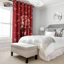 1pc Red Heart & Flower Pattern Printed Blackout Curtain Panel, Continuous Repeat Design Fits All Width Windows, Suitable For Living Room And Bedroom, Made Of Polyester Fabric, Machine Washable, Home Decor For Valentine's Day And Christmas - 0580+250XHCL - View 5