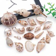 2个贝壳吊坠，散装贝壳吊坠，大号镀金天然白色海螺贝壳，海洋沙滩吊坠，用于珠宝制作，女士DIY项链耳环工艺品