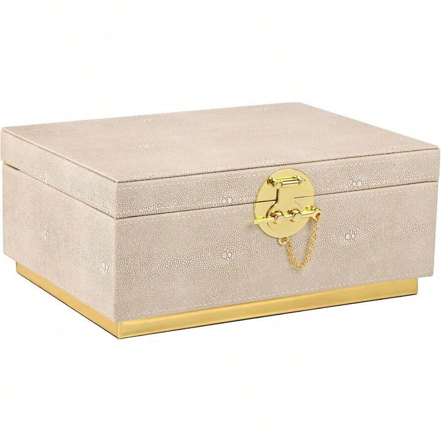 HAWTElegant Faux Leather Decorative Box Storage Jewelry Box Organizer Large Dresser Cosmetic Organizer Holder Classic Jewelry Accessory Organizer 11x8x4.8 Inches Light Grey - LightGrey - View 1