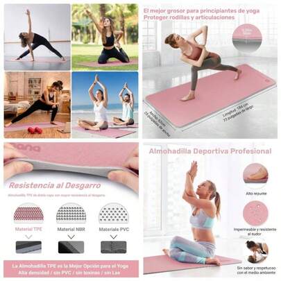 Tapete de Yoga Antideslizante y Cmodos, Yoga para Ejercicio de Buena Calidad y Ecolgicos, Tapete Yoga Antiderrapante de Suavecito y Grueso, Deporte Colchoneta Fitness Alfombrilla Gimnasio de Ejercicio Grueso para Yoga/Pilates/Gym en Casa 183x 61CM