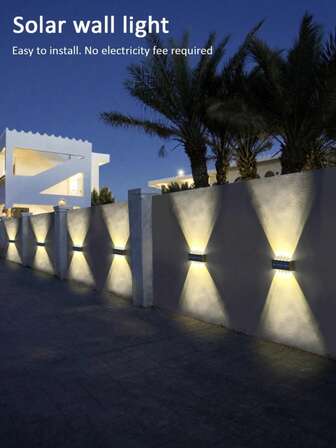 Outdoor Solar Wall Lights (1 Or 2 Packs), 6 LED Beads (White/Warm Light), Suitable For Home And Garden Decoration, Including Walls, Pillars, Parking Lots, Garages, And Gardens. Perfect For Halloween, Christmas, And Thanksgiving Gifts.