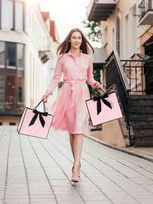 10/8/5/1 chiếc Túi quà giấy Kraft nằm ngang, Túi đựng quà Ngày Valentine kèm nơ, Túi quà giấy nằm ngang dùng làm quà tặng cho phù dâu trong đám cưới, Dành cho cả nam và nữ, Có tay cầm, Thích hợp cho sinh nhật, đám cưới, quà tặng tiệc phù dâu, mua sắm bán lẻ (Đen & Hồng) - Nhiều màu - Xem 9