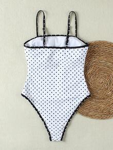 黑白波点蕾丝边连体泳衣，复古性感度假泳衣，2026春夏款