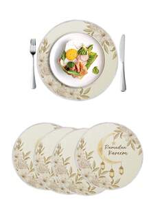 1件/4件/6件装斋月圆形涤纶餐垫，月亮烛台花卉装饰餐垫，斋月防污餐垫，适用于家庭、餐厅、餐馆，桌面装饰，家居用品