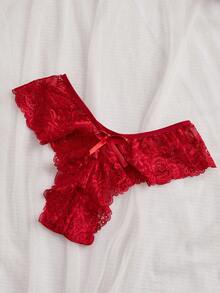 SOFUSEN Conjunto de sujetador de encaje con escote profundo en V y estilo loto, lencería versátil para el dormitorio, el baño y las fiestas - Rojo - Ver 4