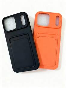 1 Ốp lưng đựng thẻ silicon màu trơn tương thích với iPhone 11 12 13 14 15 Pro Max 16 17 Pro Max - Cam + Đen - Xem 14