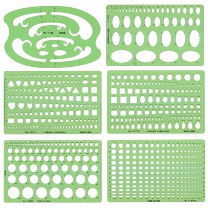 6件套珠宝设计专业精密珠宝草图模板尺，宝石专用，绘图尺，软尺，中国制造，珠宝建筑模板尺，小增量圆，等距椭圆，水滴形，弧云形尺模板套装