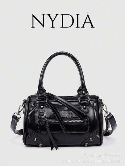 复古朋克机械风大容量办公PU皮女士手提包，单肩包/腋下包，新款女士托特包