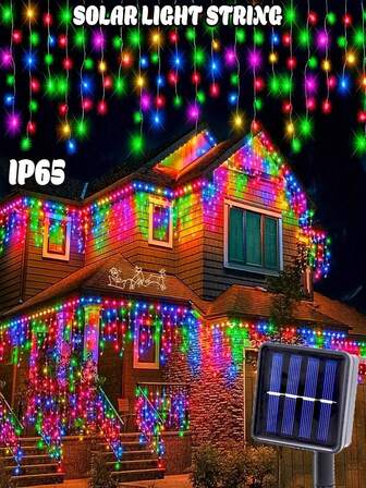96颗LED太阳能灯串，8种模式，冰柱圣诞灯 - 适用于花园、草坪、万圣节、圣诞节、感恩节、派对、露营、婚礼和生日。可用于婚礼、圣诞装饰、太阳能户外圣诞树、太阳能圣诞树、派对照明、节日装饰、多色灯、装饰照明、耐候设计、户外装饰、家居装饰