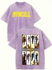 Men's Invincible Comics Graphic T-Shirt - Casual Short-Sleeve Superhero Fan Top With "INVINCIBLE" Print, Desert Vibes Design, Machine Washable, Perfect For Cosplay & Casual Attire, Everyday Tshirt| Regular Fit Shirt| Easycare Fabric, Comic Book - Light Purple - 查看 12